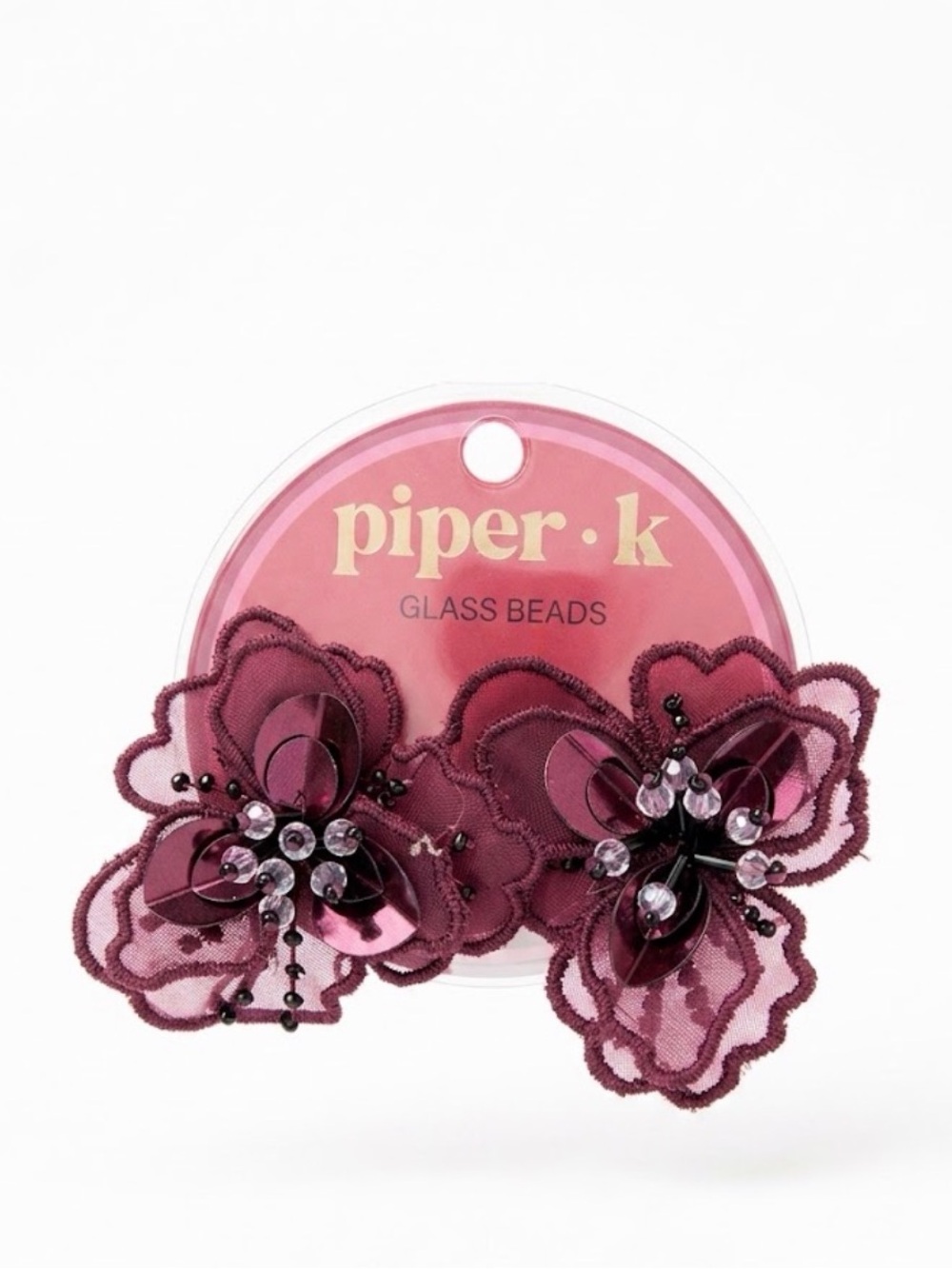NWT ⚜️🌺⚜️ Piper K Burgundy Organza Floral Earrings with Glass Stones